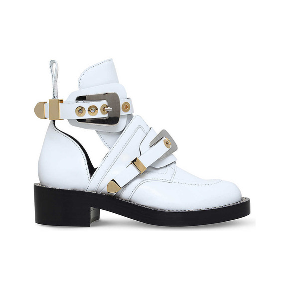 Balenciaga Ceinture White Black Leather Buckle Cut Out Short Ankle Heel Boot 36 - Picture 4 of 12